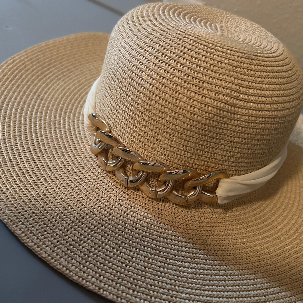Elegant Tan Sun Hat with Cream Ribbon - Picture 3 of 7